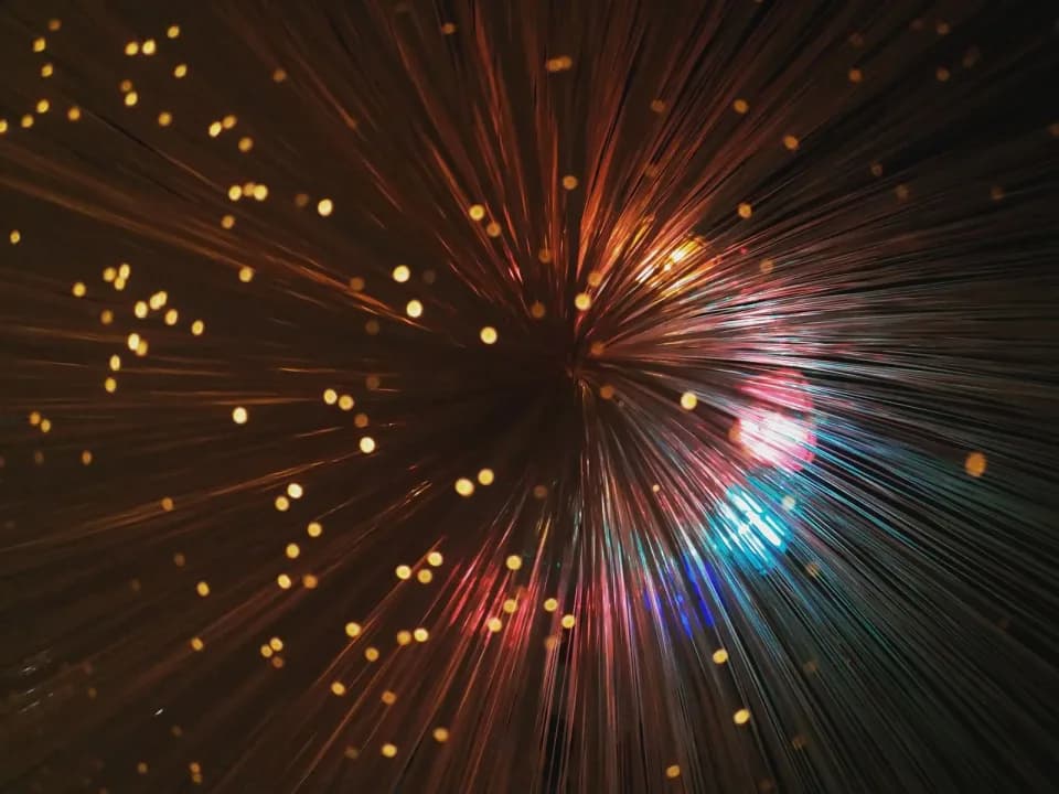 Light dispersing through the ends of optical fibers