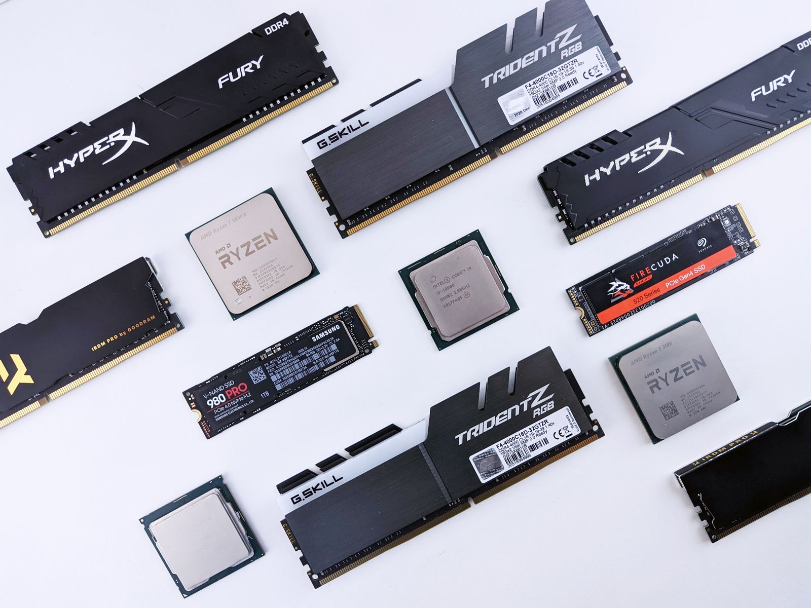 Memory modules and processors arranged on a light surface